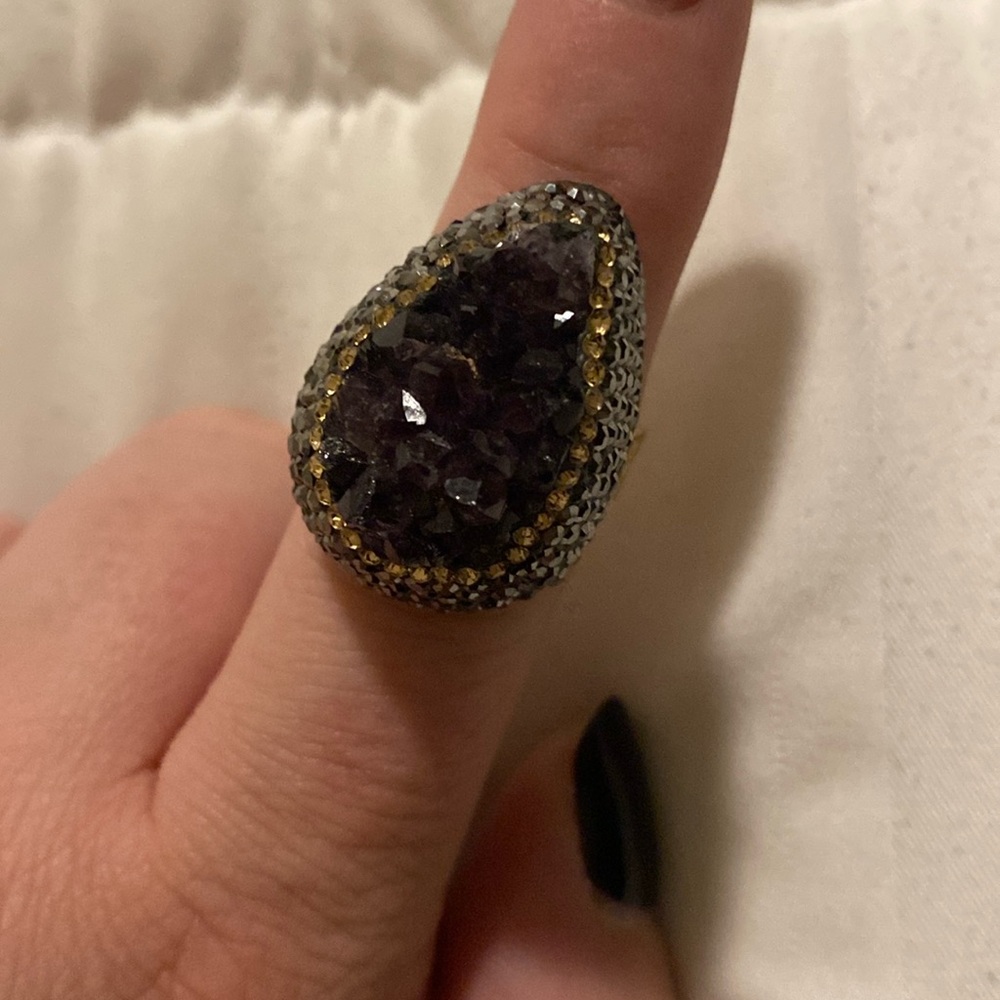 Purple and gold Druzy ring